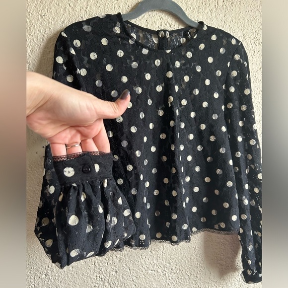 Zara Polka Dot Lace Semi Sheer Blouse Size XS - Picture 3 of 7